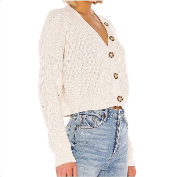 Line & Dot Scarlett Pointelle Cardigan Cream Sweater Women's Large - Picture 14 of 15